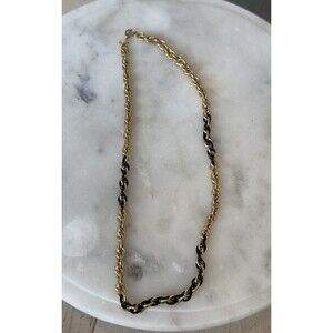 Vintage Monet Signed Spiral Chain Necklace Gold Tone & Black Enamel